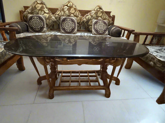 Elegant Wooden Sofa with Table & Cushions